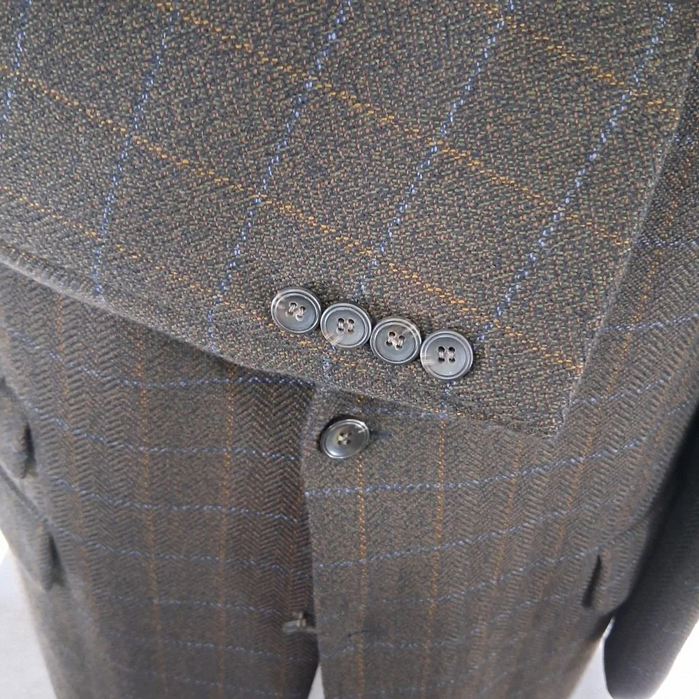 Barry Bricken Blazer Men 42R Brown Herringbone Windowpane Sport Coat Double Vent